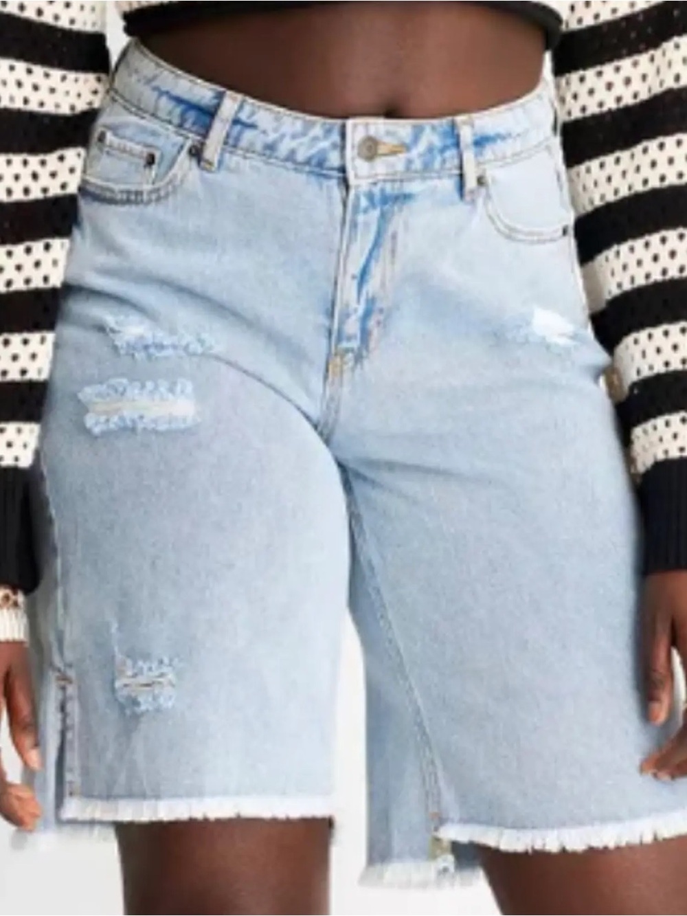 High-Rise Light Blue Distressed Jean Shorts